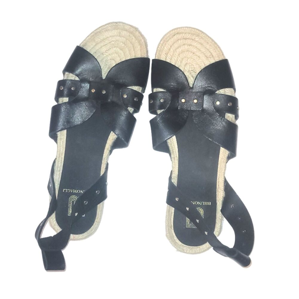 Bruno Magli Black Leather Lace Up Espadrille Sandals Velvet Straps Sz 8